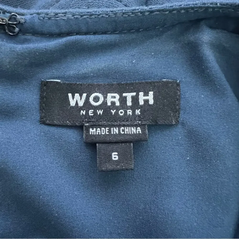 Worth New York Blue Zipper Front Ponte Knit Cuffed Short Sleeve Dress Size 6